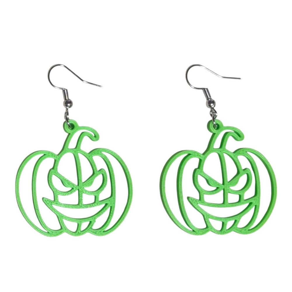 3D Printed Earrings - 2.25" x 1.5" Pumpkin 2 - LIME - X007-60